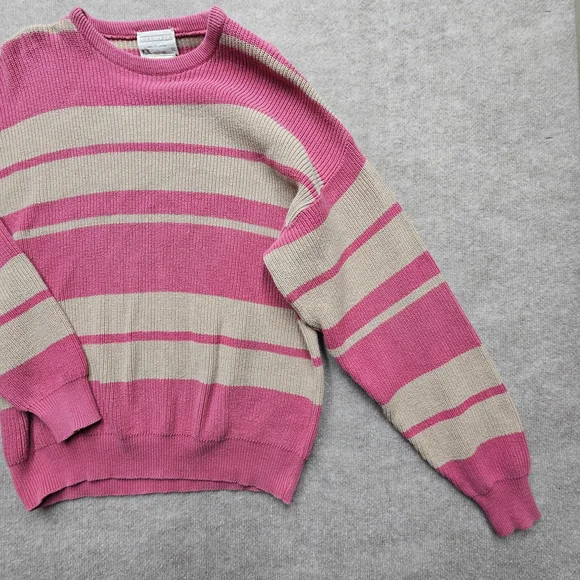 Vintage Lord Jeff Whaler Striped Sweater XL Cotton Pink Tan Boxy USA Classic - Picture 8 of 12